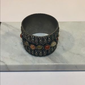 Vintage Indian Style Silver Toned Bangle Bracelet